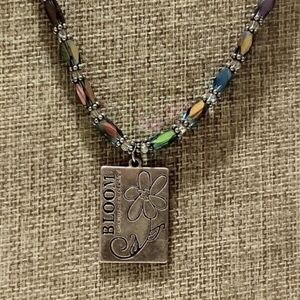 Hand Made Blue Aurora Borealis Beaded Bloom Where You Are Planted Necklace *